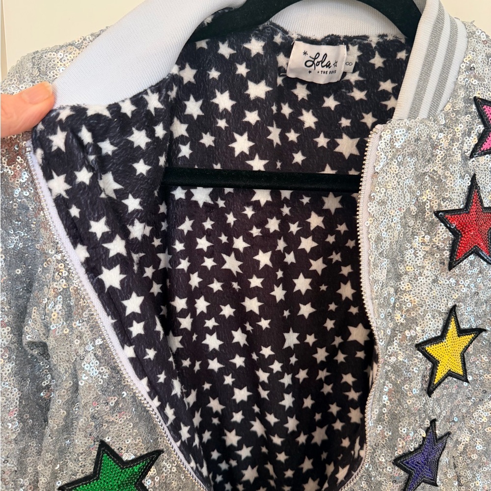 Lola + the Boys Silver Sequin Unicorn Jacket with Star Accents size 8 - Picture 5 of 6